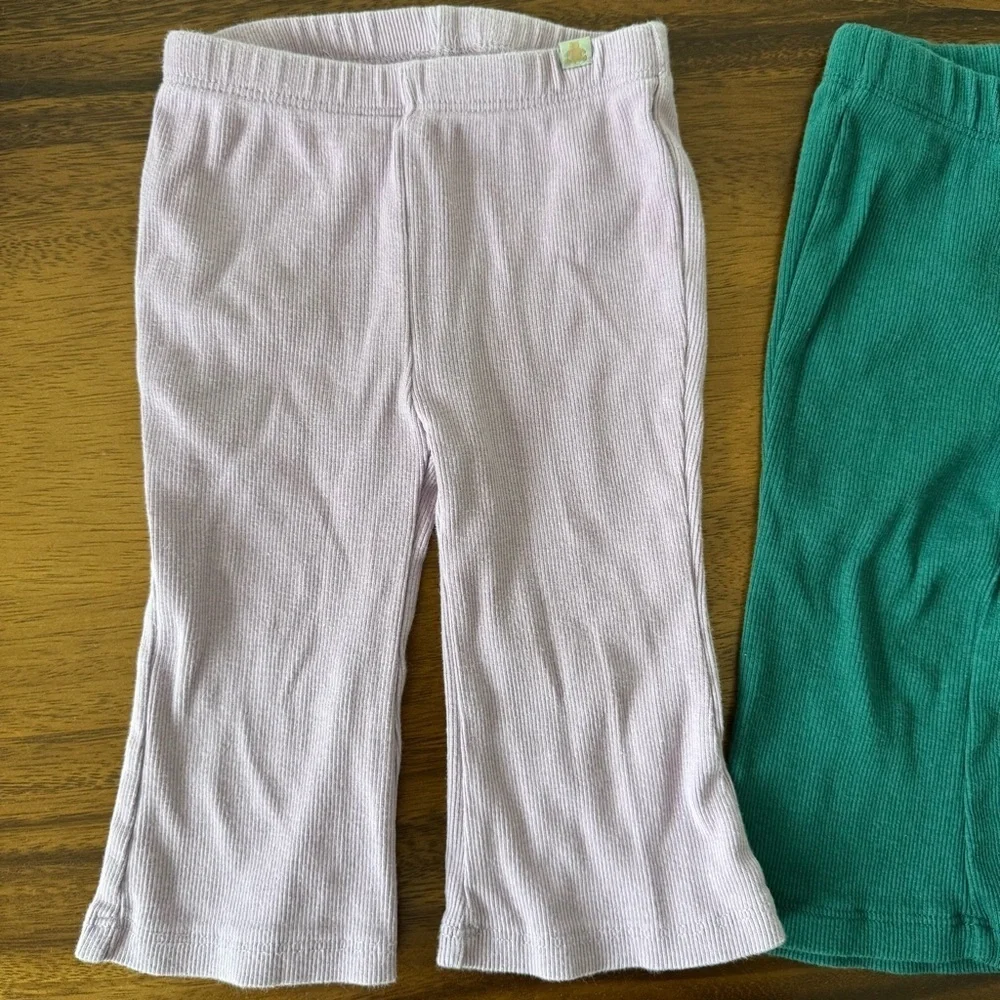 GAP Set of 2 Light Purple and Green Flare Cotton Ribbed Pants Leggings 6-12M